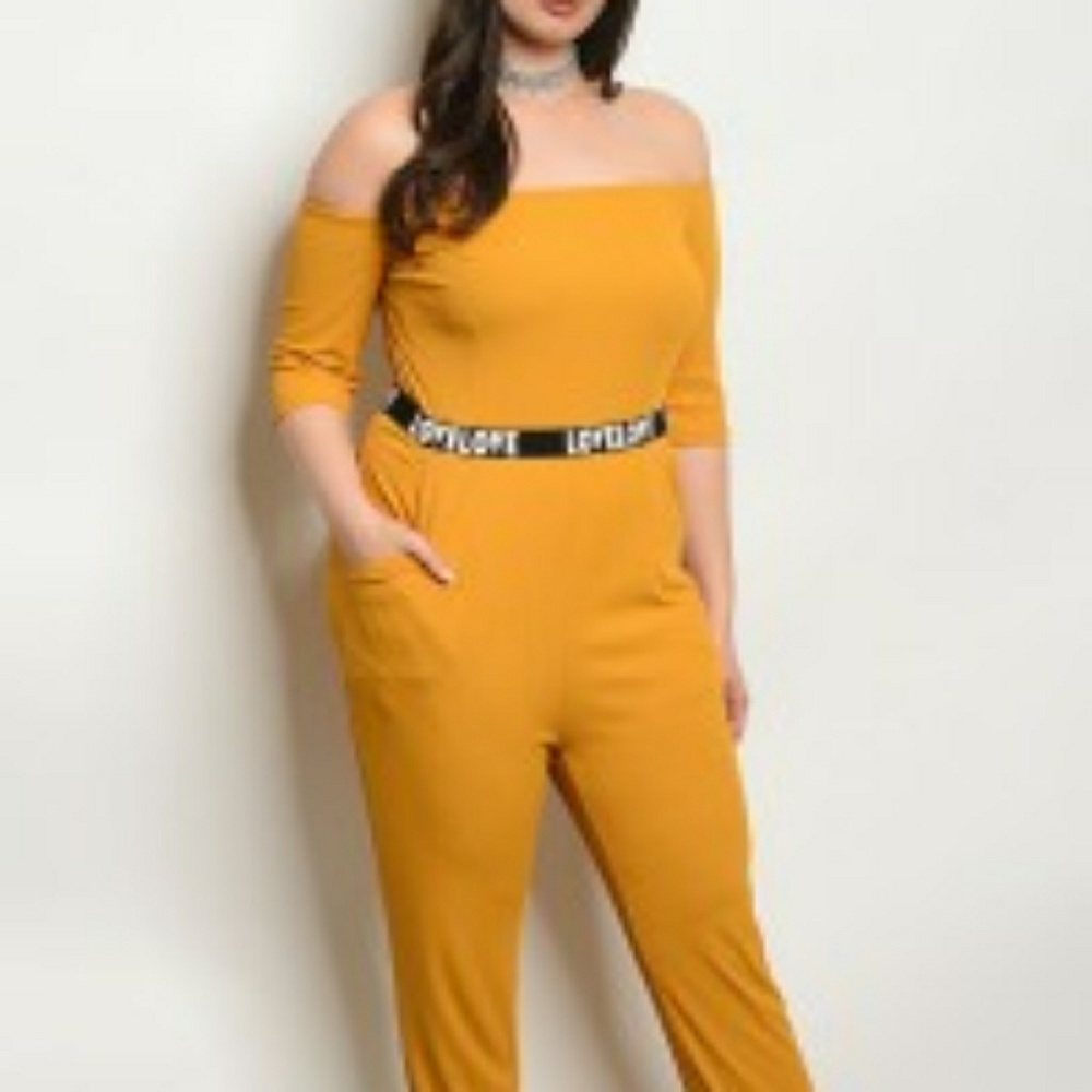Plus Size Mustard Jumpsuit - Picture 1 of 2
